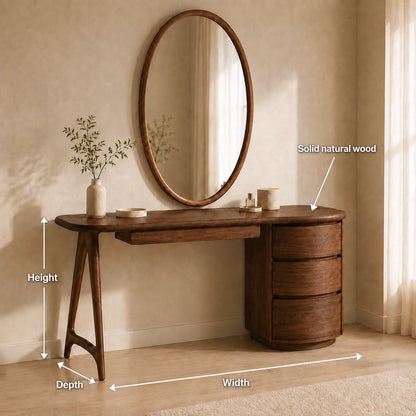 Makeup Vanity with Curved Tabletop and Cylindrical Drawer Storage - Woodenecho - 2