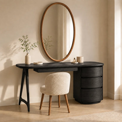 Makeup Vanity with Curved Tabletop and Cylindrical Drawer Storage - Woodenecho - 5
