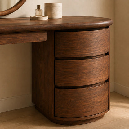 Makeup Vanity with Curved Tabletop and Cylindrical Drawer Storage - Woodenecho - 8