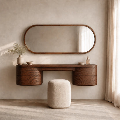 Makeup Vanity with Fluted Curved Storage in Natural Solid Wood Design - Woodenecho - 5