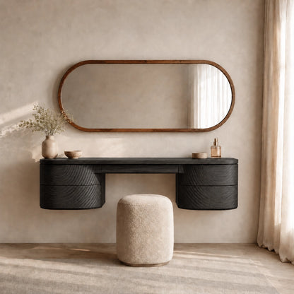 Makeup Vanity with Fluted Curved Storage in Natural Solid Wood Design - Woodenecho - 6