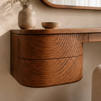 Makeup Vanity with Fluted Curved Storage in Natural Solid Wood Design - Woodenecho - 8