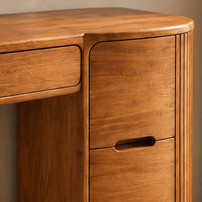 Makeup Vanity with Fluted Cylindrical Cabinet in Natural Solid Wood - Woodenecho - 4