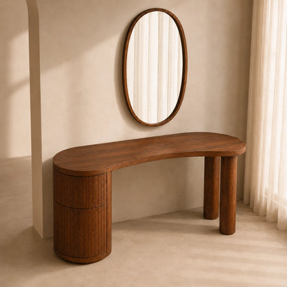 Makeup Vanity with Fluted Cylindrical Drawer in Natural Solid Wood - Woodenecho - 5