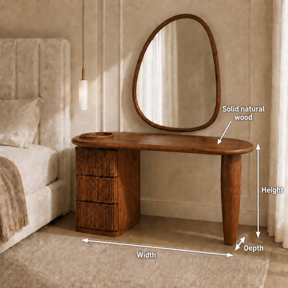 Makeup Vanity with Fluted Drawer Storage in Natural Solid Wood Design - Woodenecho - 2