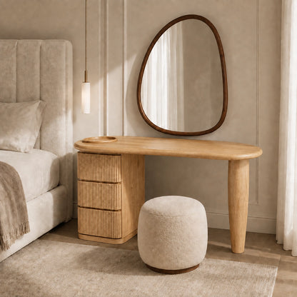 Makeup Vanity with Fluted Drawer Storage in Natural Solid Wood Design - Woodenecho - 4