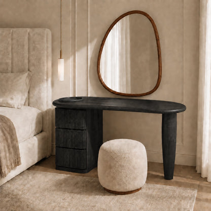 Makeup Vanity with Fluted Drawer Storage in Natural Solid Wood Design - Woodenecho - 5