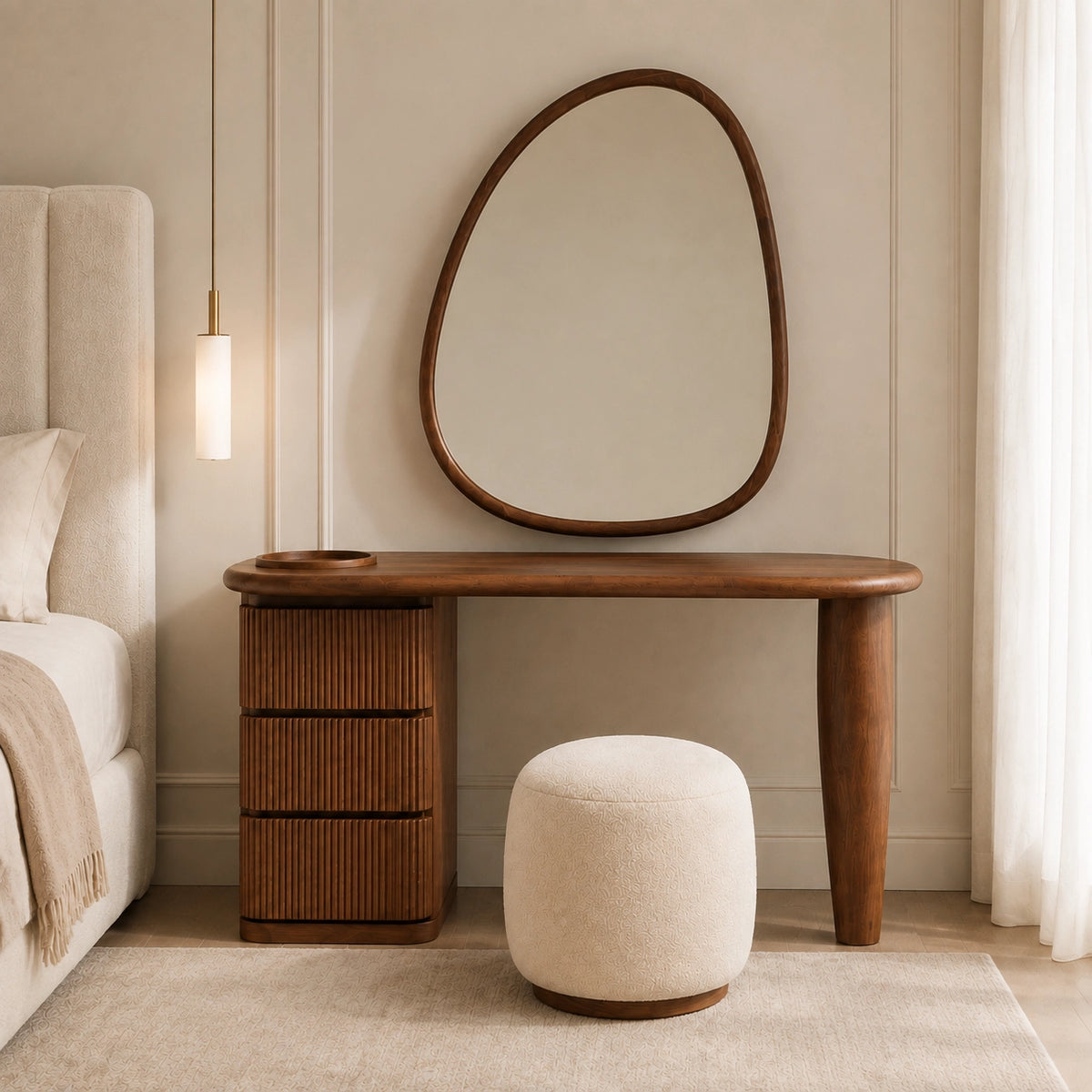 Makeup Vanity with Fluted Drawer Storage in Natural Solid Wood Design - Woodenecho - 6