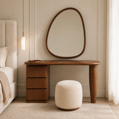 Makeup Vanity with Fluted Drawer Storage in Natural Solid Wood Design - Woodenecho - 6