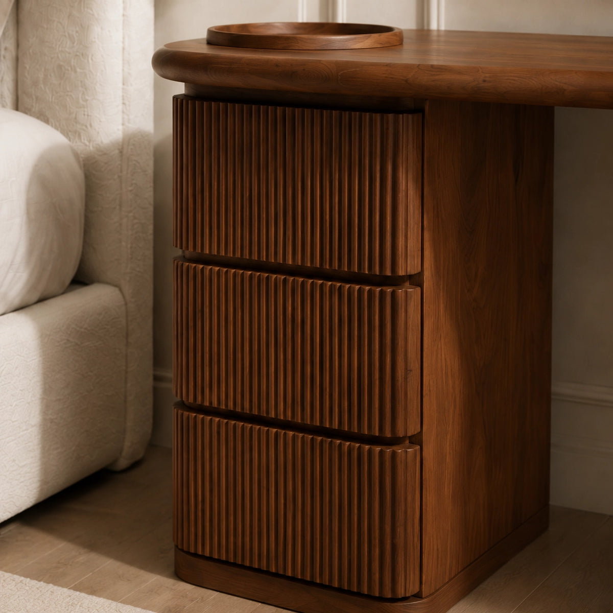 Makeup Vanity with Fluted Drawer Storage in Natural Solid Wood Design - Woodenecho - 8