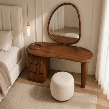 Makeup Vanity with Fluted Drawer Storage in Natural Solid Wood Design - Woodenecho - 9