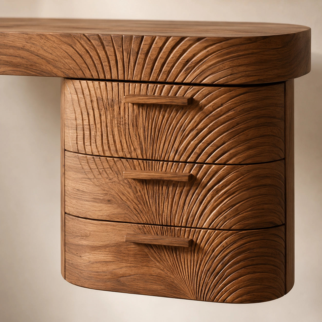 Makeup Vanity with Fluted Sunburst Drawer Front in Natural Solid Wood - Woodenecho - 3