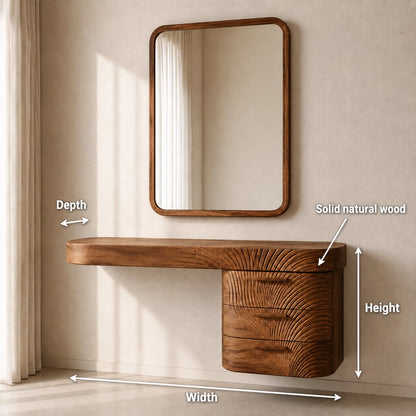 Makeup Vanity with Fluted Sunburst Drawer Front in Natural Solid Wood - Woodenecho - 5
