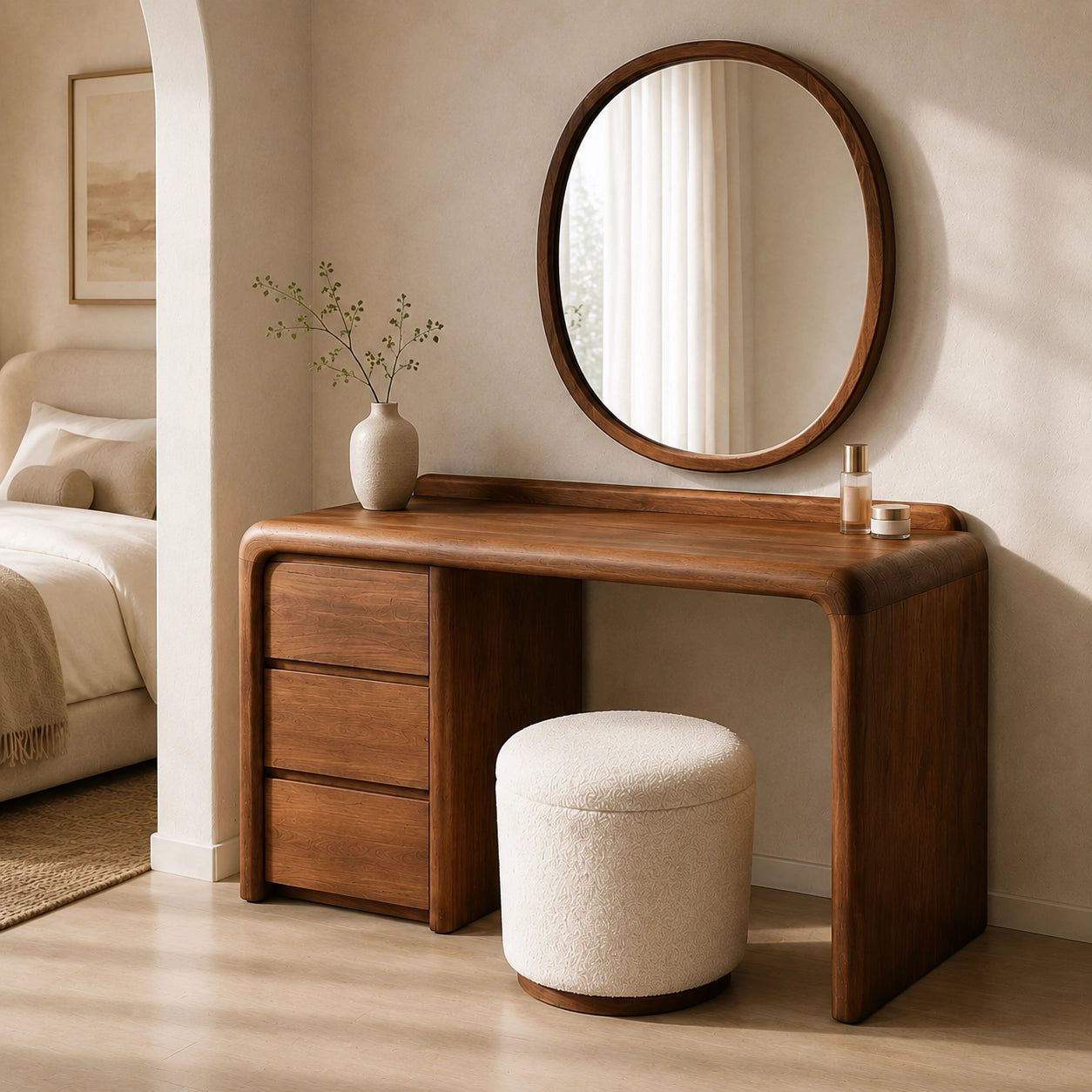 Makeup Vanity with Rounded Sculptural Legs in Natural Solid Woods - Woodenecho - 1