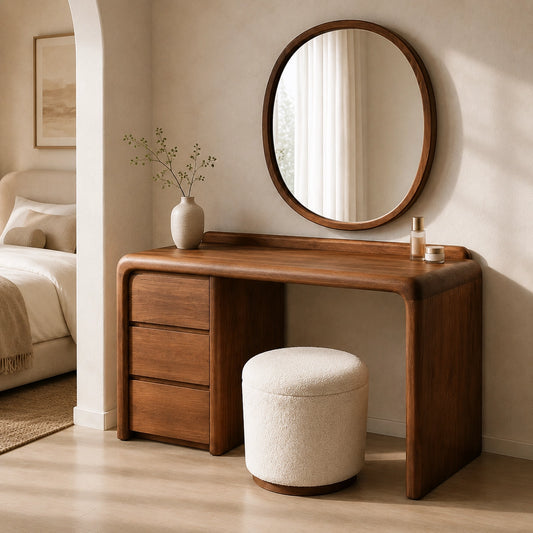 Makeup Vanity with Rounded Sculptural Legs in Natural Solid Woods - Woodenecho - 1