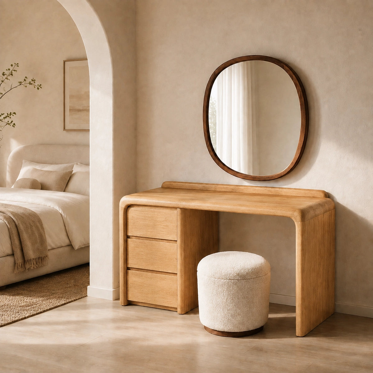Makeup Vanity with Rounded Sculptural Legs in Natural Solid Woods - Woodenecho - 2