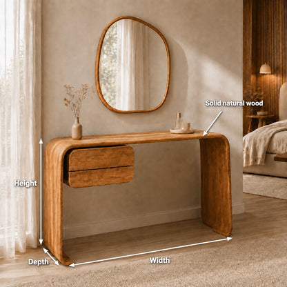 Makeup Vanity with Rounded Sculptural Legs in Natural Solid Woods - Woodenecho - 2