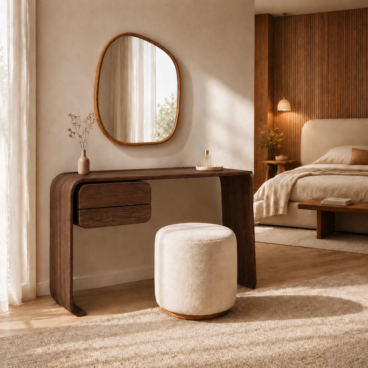 Makeup Vanity with Rounded Sculptural Legs in Natural Solid Woods - Woodenecho - 3