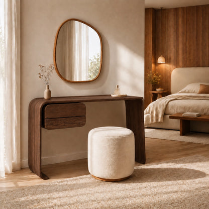 Makeup Vanity with Rounded Sculptural Legs in Natural Solid Woods - Woodenecho - 3