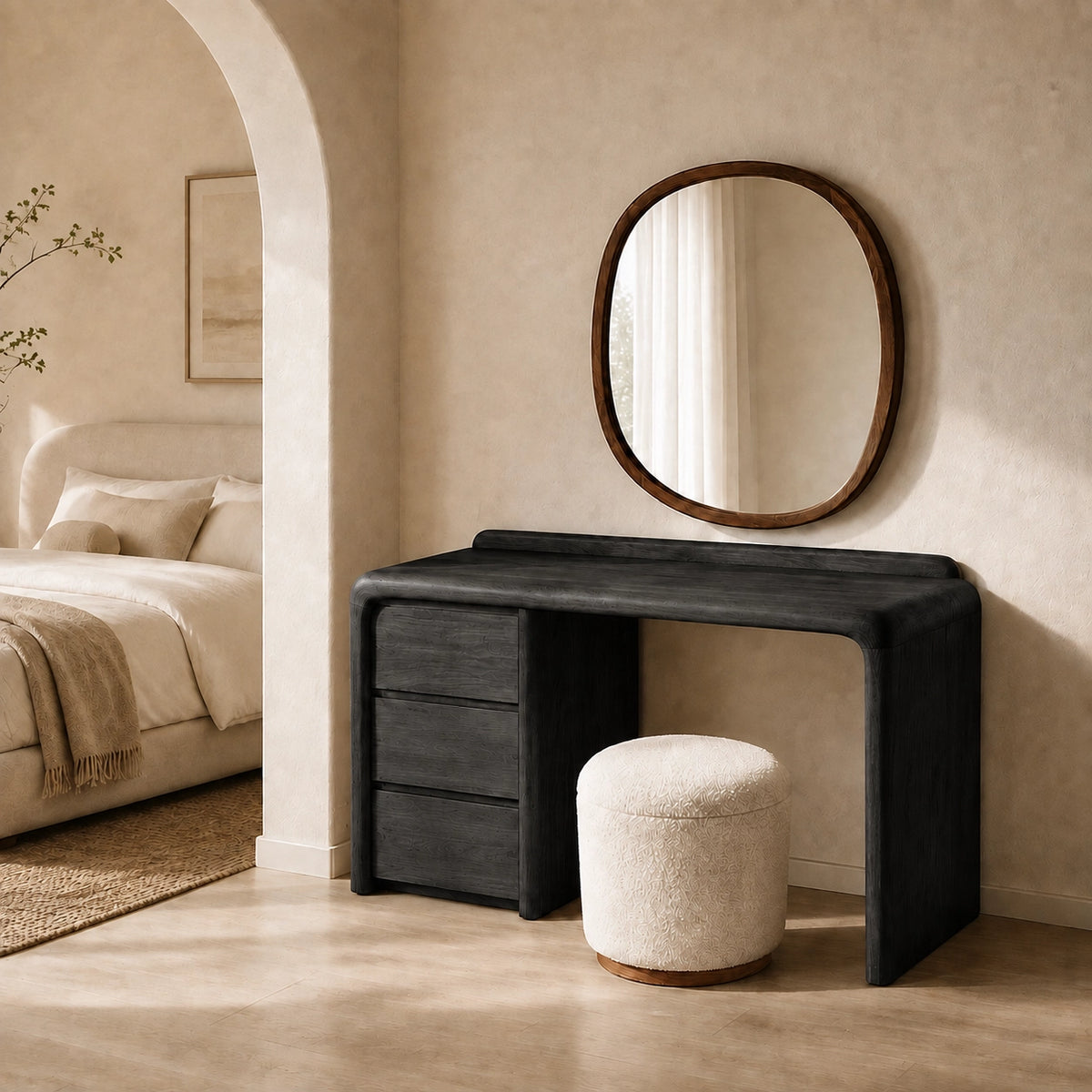 Makeup Vanity with Rounded Sculptural Legs in Natural Solid Woods - Woodenecho - 4