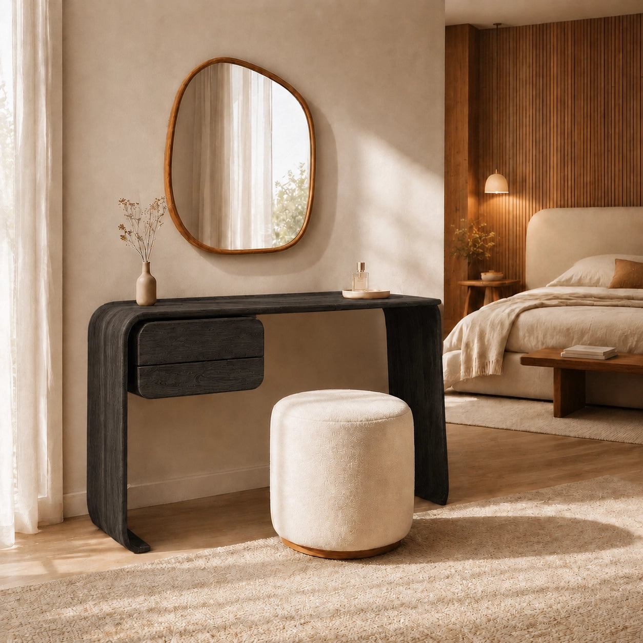 Makeup Vanity with Rounded Sculptural Legs in Natural Solid Woods - Woodenecho - 4