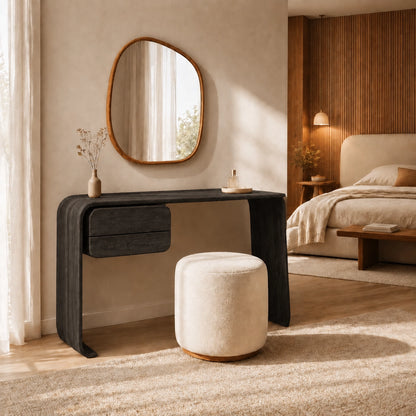 Makeup Vanity with Rounded Sculptural Legs in Natural Solid Woods - Woodenecho - 4