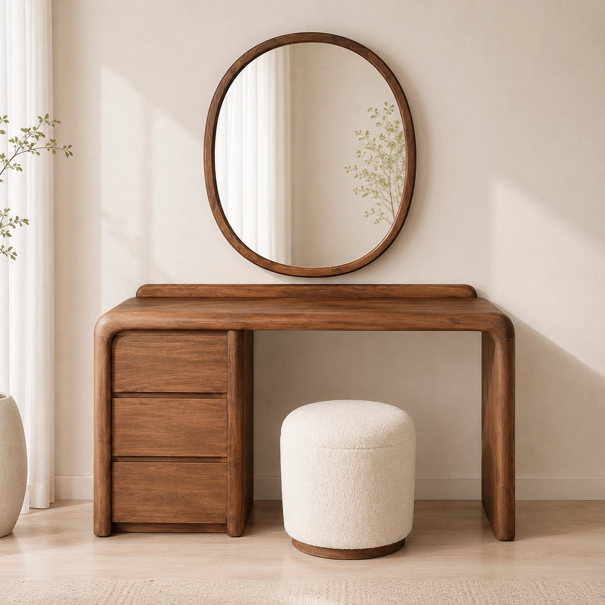 Makeup Vanity with Rounded Sculptural Legs in Natural Solid Woods - Woodenecho - 5