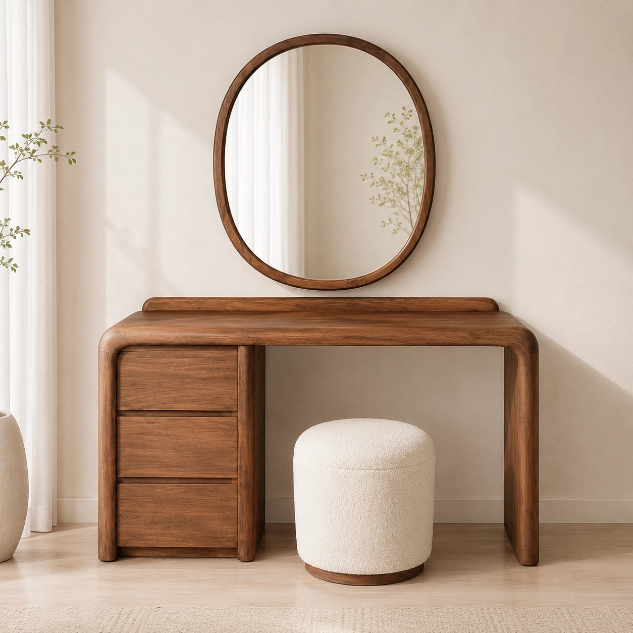 Makeup Vanity with Rounded Sculptural Legs in Natural Solid Woods - Woodenecho - 5