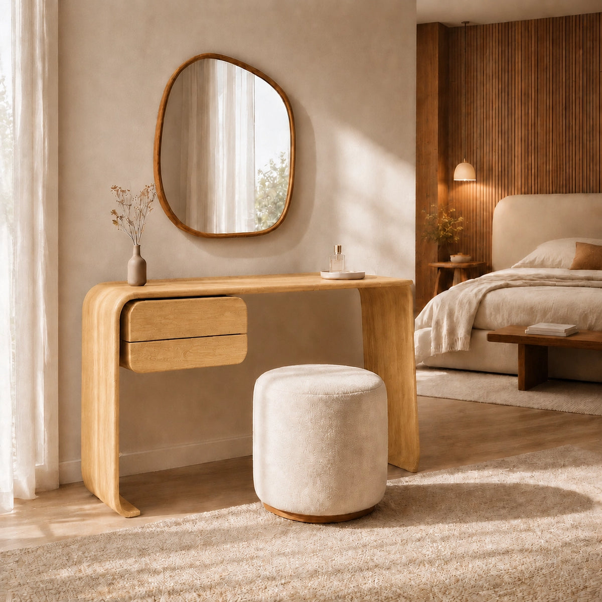 Makeup Vanity with Rounded Sculptural Legs in Natural Solid Woods - Woodenecho - 5