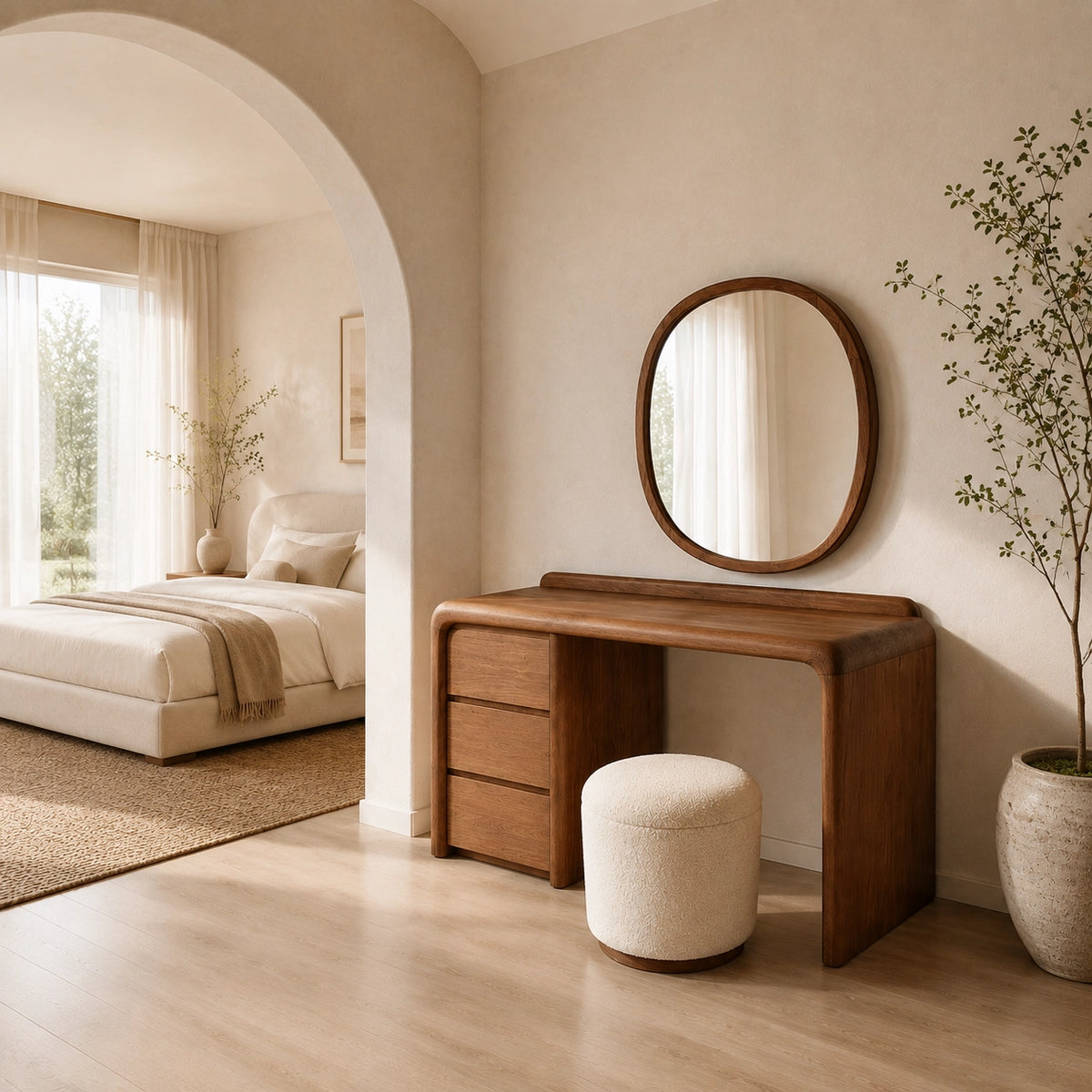 Makeup Vanity with Rounded Sculptural Legs in Natural Solid Woods - Woodenecho - 6