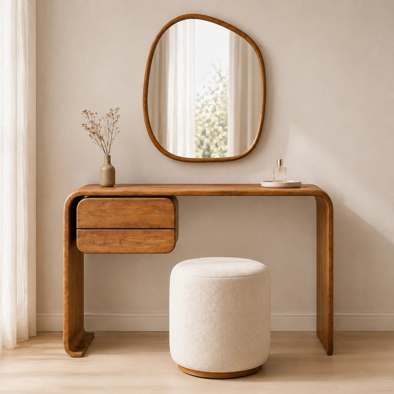Makeup Vanity with Rounded Sculptural Legs in Natural Solid Woods - Woodenecho - 6