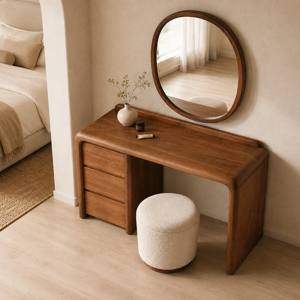 Makeup Vanity with Rounded Sculptural Legs in Natural Solid Woods - Woodenecho - 8