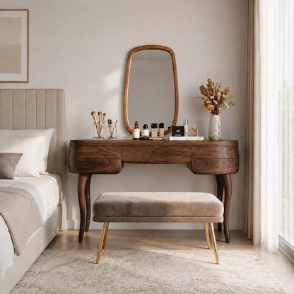 Makeup Vanity with Sculptural Curved Legs in Natural Solid Woods - Woodenecho - 4