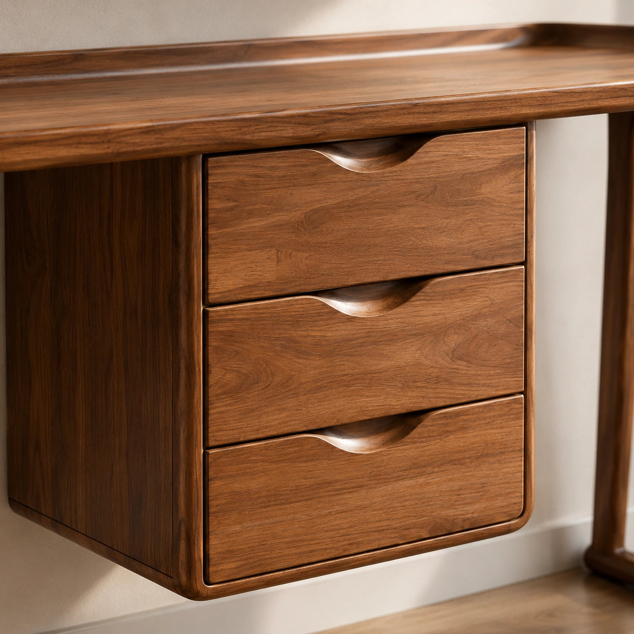 Makeup Vanity with Three-Drawer Storage in Natural Solid Wood Design - Woodenecho - 5