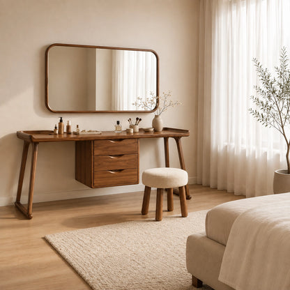 Makeup Vanity with Three-Drawer Storage in Natural Solid Wood Design - Woodenecho - 7