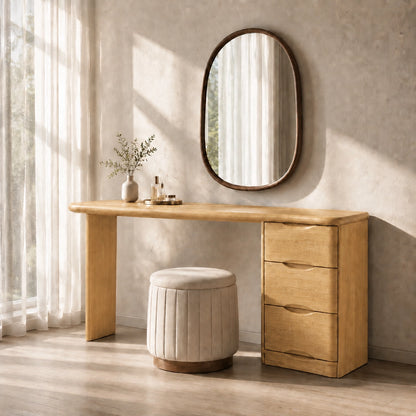 Makeup Vanity with Three-Drawer Storage in Natural Solid Wood for Bedrooms - Woodenecho - 4