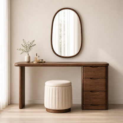 Makeup Vanity with Three-Drawer Storage in Natural Solid Wood for Bedrooms - Woodenecho - 5