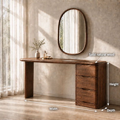 Makeup Vanity with Three-Drawer Storage in Natural Solid Wood for Bedrooms - Woodenecho - 6