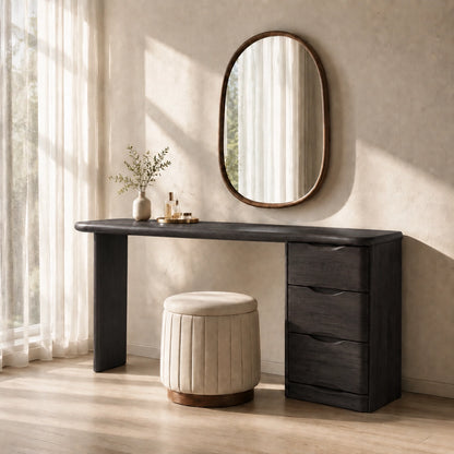 Makeup Vanity with Three-Drawer Storage in Natural Solid Wood for Bedrooms - Woodenecho - 7