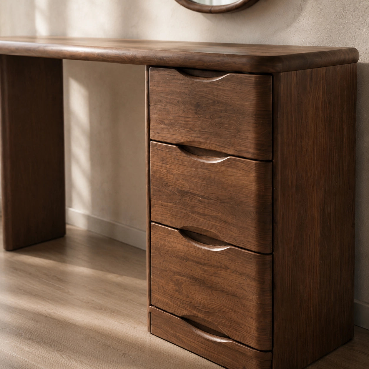 Makeup Vanity with Three-Drawer Storage in Natural Solid Wood for Bedrooms - Woodenecho - 9