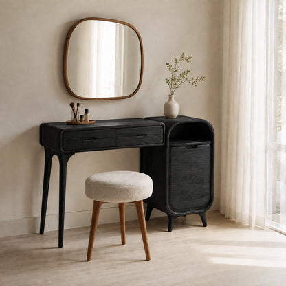 Makeup Vanity with Two Drawers and Rounded Side Cabinet in Natural Solid Wood - Woodenecho - 3