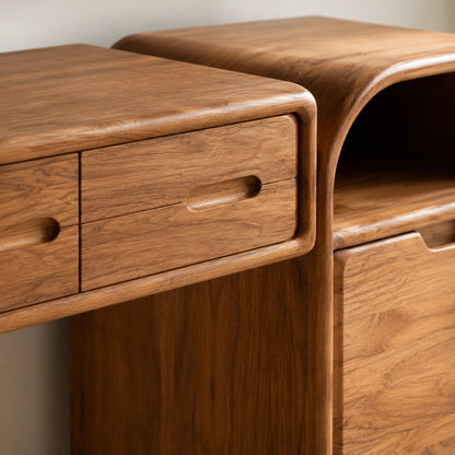 Makeup Vanity with Two Drawers and Rounded Side Cabinet in Natural Solid Wood - Woodenecho - 8
