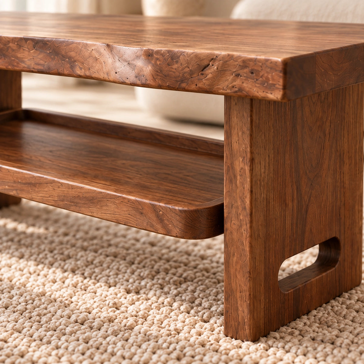 Minimalist Coffee Table with Open Shelf in Natural Solid Wood Design - Woodenecho - 5