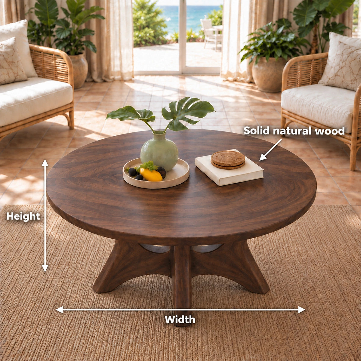 Minimalist Round Coffee Table with Curved Solid Wood Pedestal Base - Woodenecho - 5