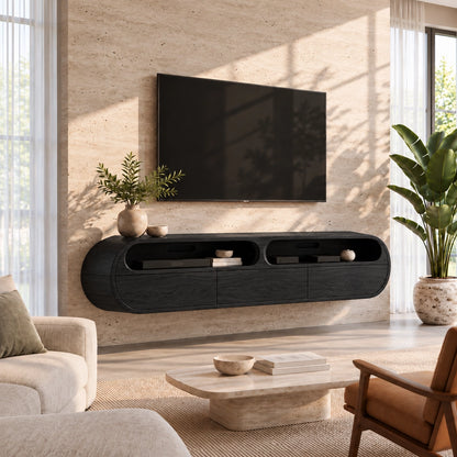 Minimalist TV Stand with Rounded Openings in Natural Solid Wood - Woodenecho - 7