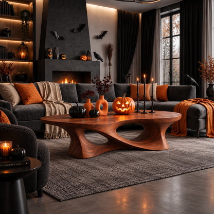 Modern Coffee Table with Flowing Sculptural Oval Nooks in Natural Solid Wood - Woodenecho - 1