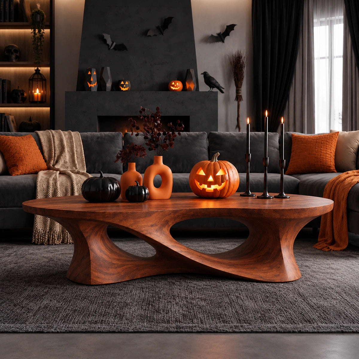 Modern Coffee Table with Flowing Sculptural Oval Nooks in Natural Solid Wood - Woodenecho - 2