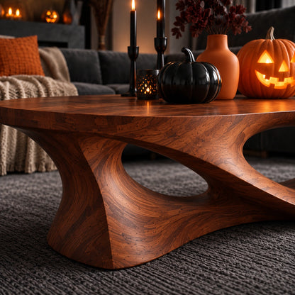 Modern Coffee Table with Flowing Sculptural Oval Nooks in Natural Solid Wood - Woodenecho - 3
