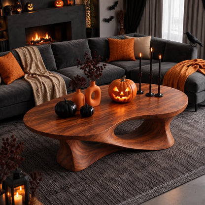 Modern Coffee Table with Flowing Sculptural Oval Nooks in Natural Solid Wood - Woodenecho - 4