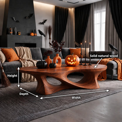 Modern Coffee Table with Flowing Sculptural Oval Nooks in Natural Solid Wood - Woodenecho - 5